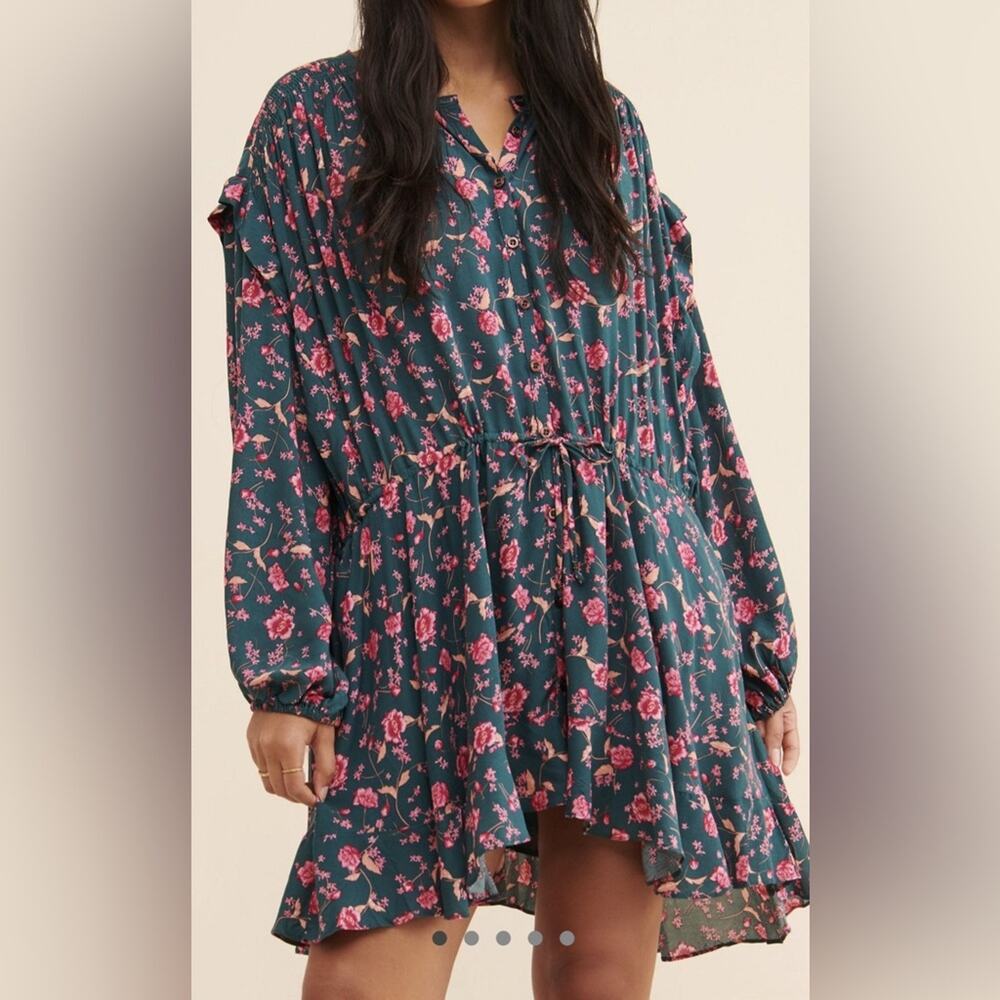 Free People Green Flower Fields Mini Ruffle Dress S Boho